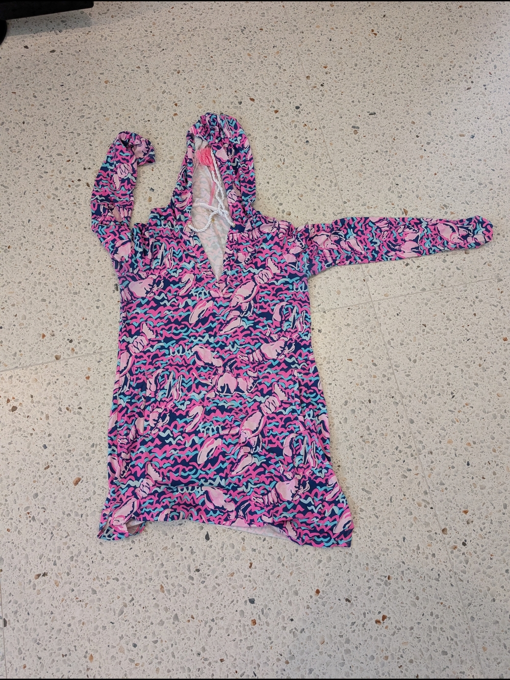 Lilly Pulitzer Pink Blue Lobster Hooded Swim Coverup